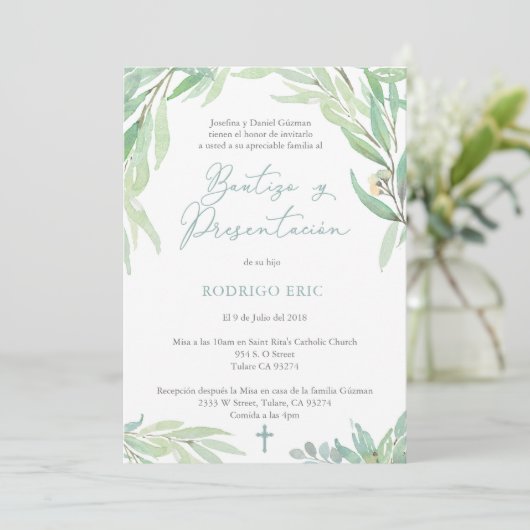 Spanische Taufe Präsentationsmisa für hispanischen Einladung (Stehend Vorderseite)