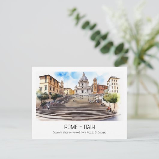 Spanische Treppen Wasserfarbe Rom Italien Curio Postkarte (Stehend Vorderseite)