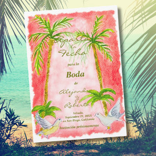 Spanische, tropische Aquarell-Hochzeit "Save the D Einladung