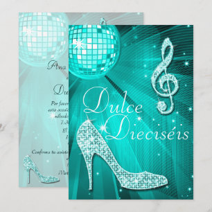 Spanische Türkis Disco-Kugel und Glitzerschuhe Swe Einladung