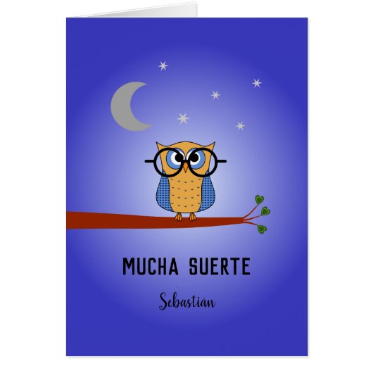 Spanische viel Glück personalisierte Eule (Vorne)