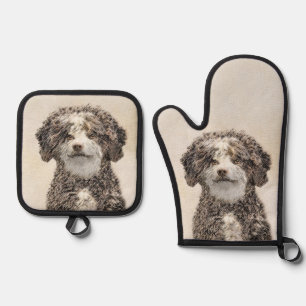 Spanische Wasserpfeifenmalerei Bicolor Dog Art Ofenhandschuh & Topflappen-Set