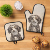 Spanische Wasserpfeifenmalerei Bicolor Dog Art Ofenhandschuh & Topflappen-Set (Oben Unten)