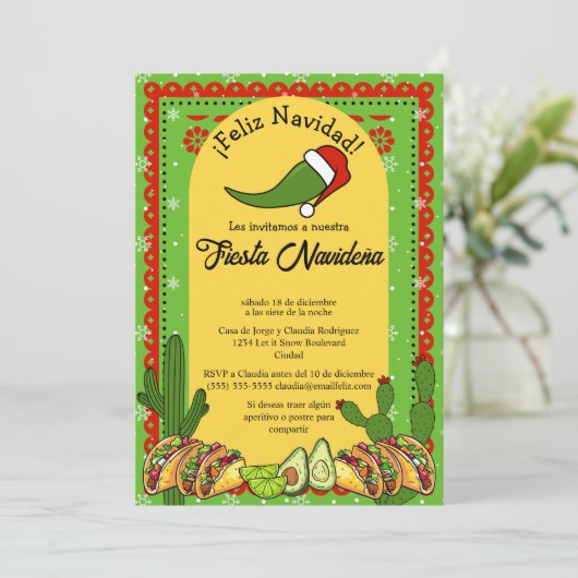 Spanische Weihnachtsfeier Navideña Funny Jalapeño Einladung (Stehend Vorderseite)