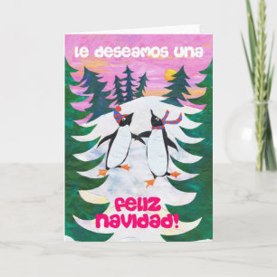 Spanische Weihnachtskarte - Skaten Pinguine Feiertagskarte