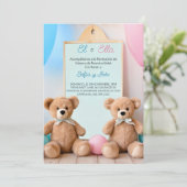 Spanischen Teddy Bären Adventure Gender Reveal Einladung (Stehend Vorderseite)