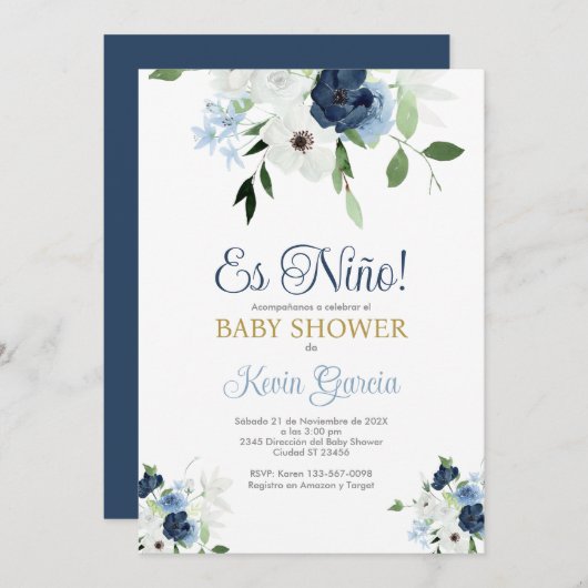 Spanischer Baby Shower Boy Einladung (Vorne/Hinten)