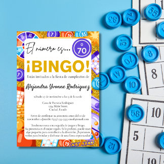 Spanischer Bingo & Games Spaß 70. Geburtstag Einladung