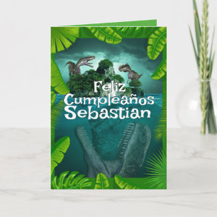 Spanischer blauer Dinosaurier Dschungel zum Geburt Karte