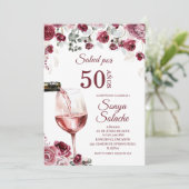 Spanischer Blush und Burgund Salud Por 50 Anos Einladung (Stehend Vorderseite)