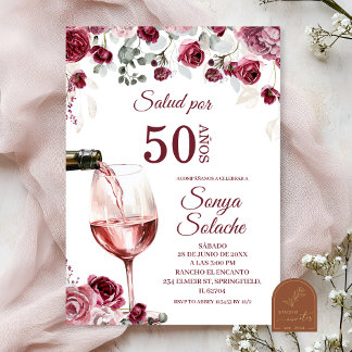 Spanischer Blush und Burgund Salud Por 50 Anos Einladung
