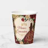 Spanischer Burgund Flora Rustikaler Wald Quinceañe Pappbecher (Rückseite)