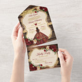 Spanischer Burgund floraler Rustikaler Holz Mis Qu All In One Einladung (Abreißen)