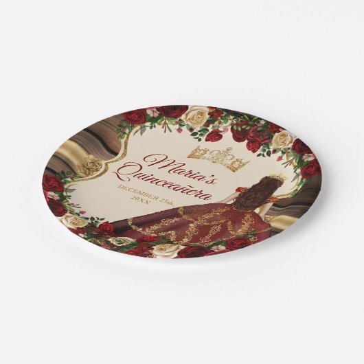 Spanischer Burgund floraler Rustikaler Holz Mis Qu Pappteller (Schrägansicht)