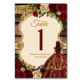 Spanischer Burgund floraler Rustikaler Holz Mis Qu Tischnummer (Vorderseite)