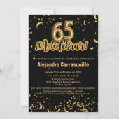 Spanischer Chic Black & Gold Confetti 65. Geburtst Einladung (Vorderseite)