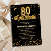 Spanischer Chic Black & Gold Confetti 80. Geburtst Einladung