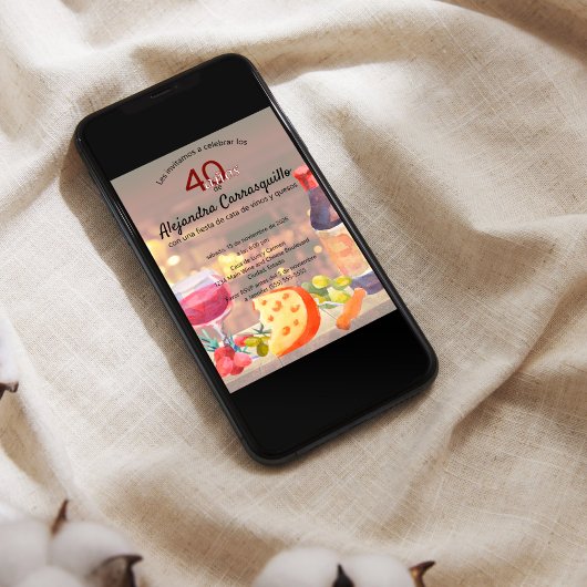 Spanischer Chic Wein & Käse Degustation 40. Geburt Einladung