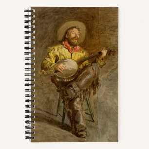 Spanischer Cowboy singt Trail-Song mit Banjo Notizblock