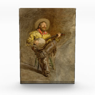 Spanischer Cowboy singt Trail Song mit Banjo-Spiel Fotoblock