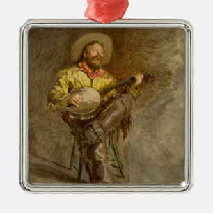 Spanischer Cowboy singt Trail Song mit Banjo-Spiel Ornament Aus Metall