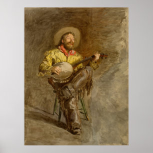 Spanischer Cowboy singt Trail Song mit Banjo-Spiel Poster