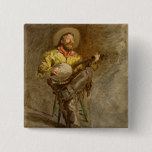 Spanischer Cowboy und Banjo Playing Trail Song Button