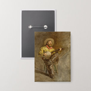 Spanischer Cowboy und Banjo Playing Trail Song Button