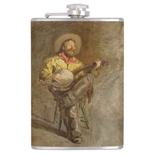 Spanischer Cowboy und Banjo Playing Trail Song Flachmann (Vorderseite)