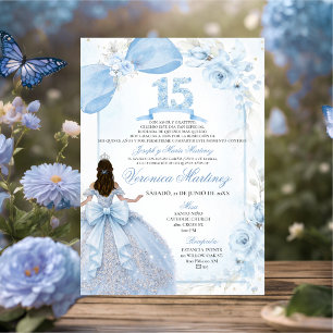 Spanischer Dusty Blue Blumen 15 Jahre Silberkrone Einladung