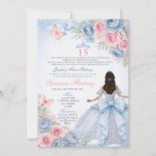 Spanischer Dusty Blue & Pink Prinzessin Floral 15 Einladung