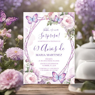 Spanischer Dusty Purple Blumen-Sorpresa 60. Geburt Einladung
