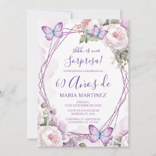 Spanischer Dusty Purple Blumen-Sorpresa 60. Geburt Einladung