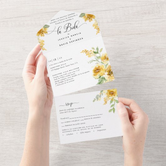 Spanischer Eleganter Gelber Blumenzwiebeltester UA All In One Einladung (Abreißen)