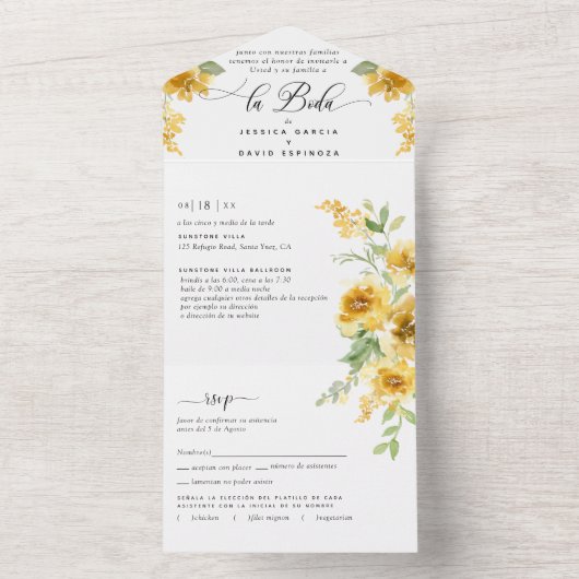 Spanischer Eleganter Gelber Blumenzwiebeltester UA All In One Einladung (Innen Boden)