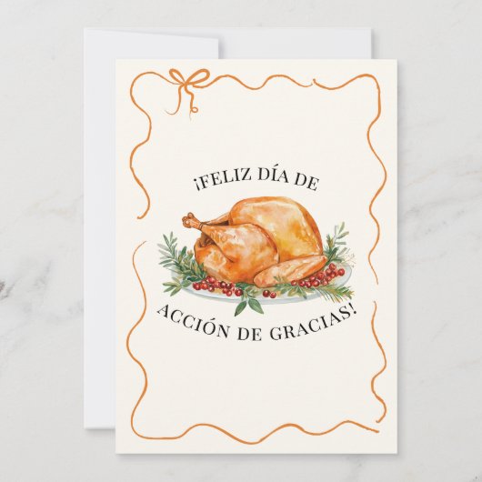 Spanischer Erntedank Roasted Turkey Orange Bow Einladung (Rückseite)