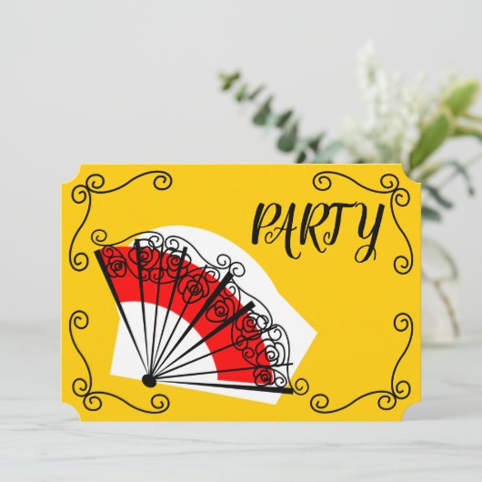 Spanischer Fan bringt das horizontale Party in Einladung (Stehend Vorderseite)