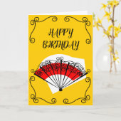 Spanischer Fan bringt Geburtstagsvertikale in Karte (Gelbe Blume)