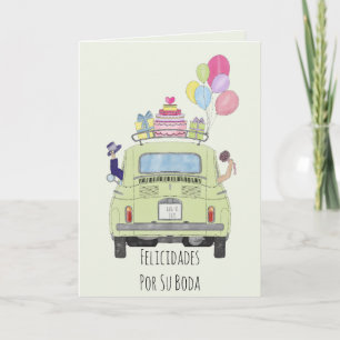 Spanischer Felicidades Hochzeitstag Fiat 500 Karte