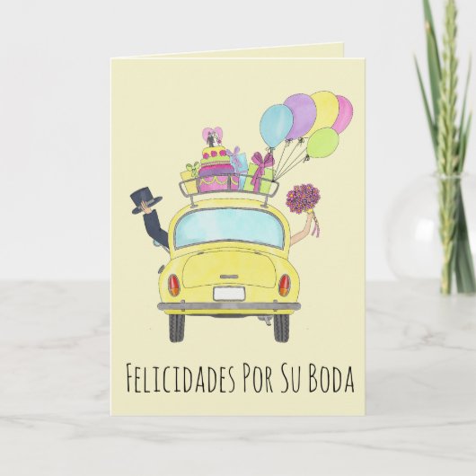 Spanischer Felicidades Hochzeitstag Fiat 500 Karte (Vorderseite)