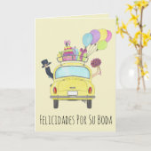 Spanischer Felicidades Hochzeitstag Fiat 500 Karte (Gelbe Blume)