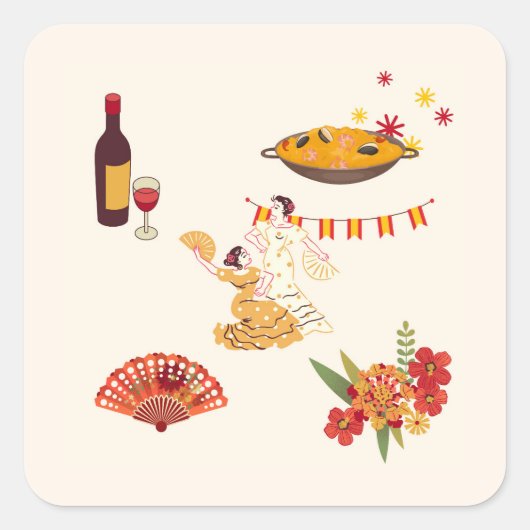 Spanischer Fiesta-Stil Quadratischer Aufkleber (Vorderseite)