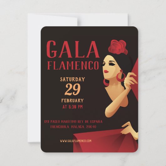Spanischer Flamenco-Tänzer mit schwarz und rot gef Einladung (Rückseite)