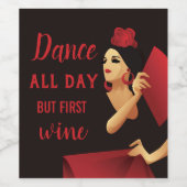 Spanischer Flamenco-Tänzer mit schwarz und rot gef Weinetikett (Einzelnes Label)