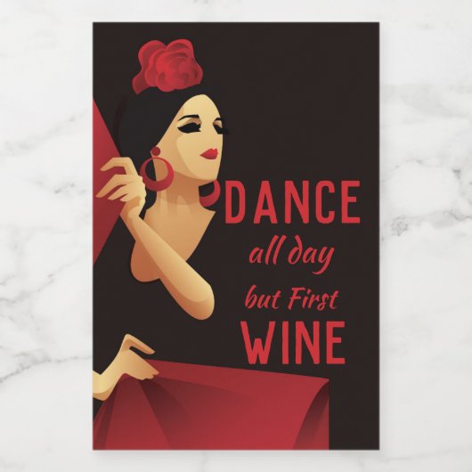 Spanischer Flamenco-Tänzer mit schwarz und rot gef Weinetikett (Einzelnes Label)