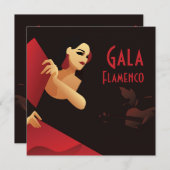 Spanischer Flamenco-Tänzer mit Ventilator, schwarz Einladung (Vorne/Hinten)