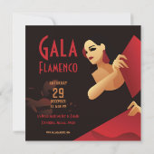 Spanischer Flamenco-Tänzer mit Ventilator, schwarz Einladung (Rückseite)