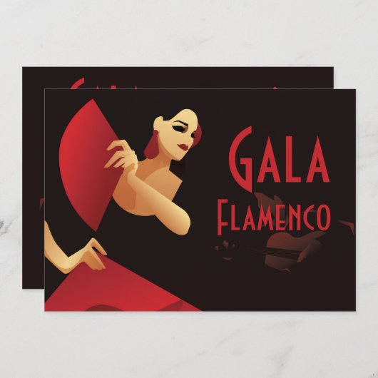 Spanischer Flamenco-Tänzer mit Ventilator, schwarz Einladung (Vorne/Hinten)