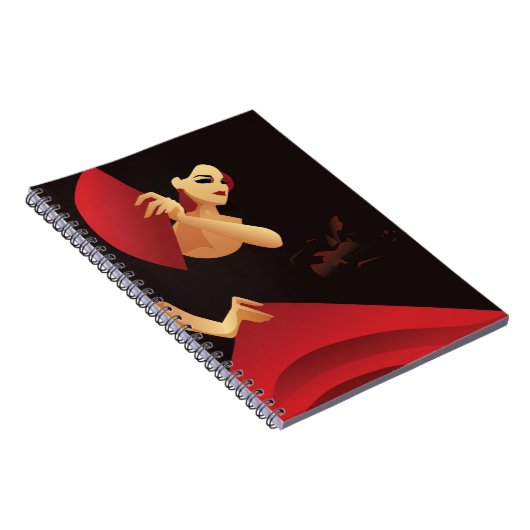 Spanischer Flamenco-Tänzer mit Ventilator, schwarz Notizblock (Rechte Seite)