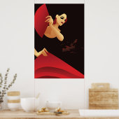 Spanischer Flamenco-Tänzer mit Ventilator, schwarz Poster (Küche)